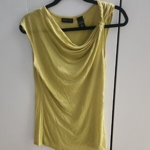 New York & Company Yellow Asymmetrical Draped Blouse